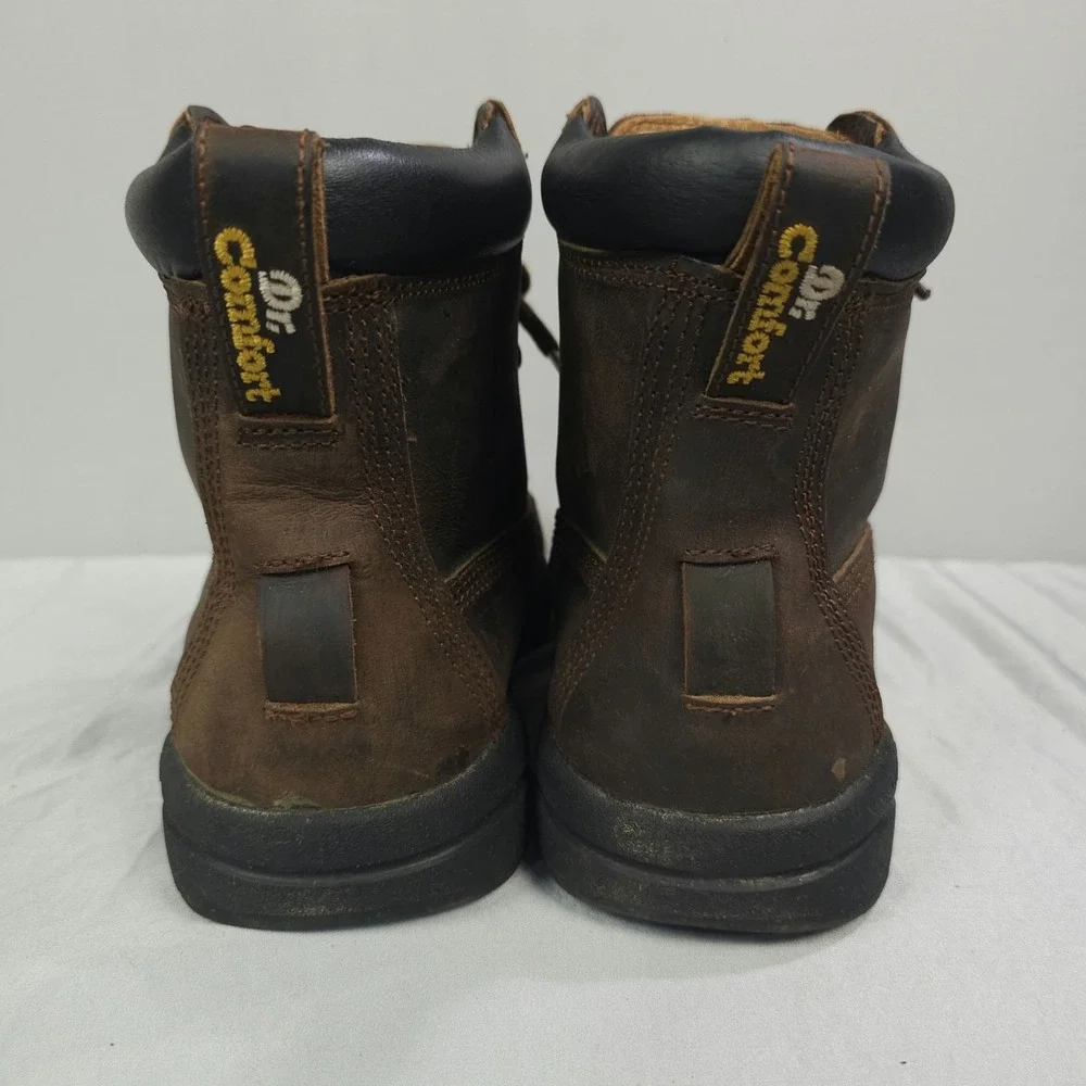 Dr Comfort Boss Boots Men 10.5W Wide Brown Leather Lace-Up Combat Ankle Lace Up